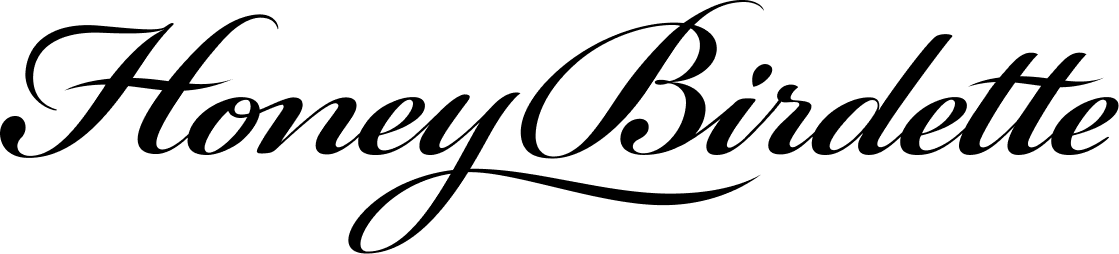 Bird silhouette forming a honey dipper shape next to the text 'HONEY BIRDETTE' in bold uppercase letters.