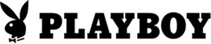 Black stylized bunny head with bow tie on a white background, symbol of Playboy brand.